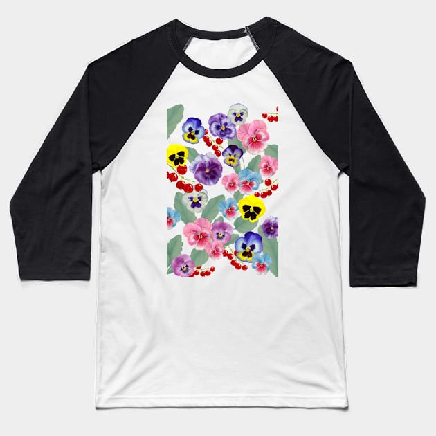 Pansies and Berries Baseball T-Shirt by leBoosh-Designs